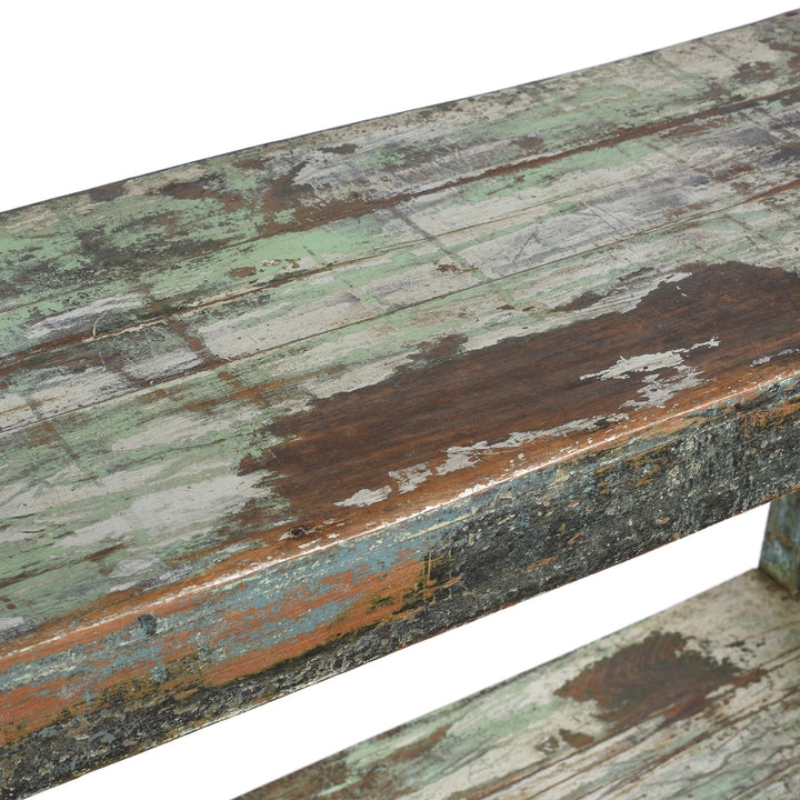 Shelf Detail Form Green Slatted Teakwood Shelf From Rajasthan - Ca 1930 | Indigo Antiques
