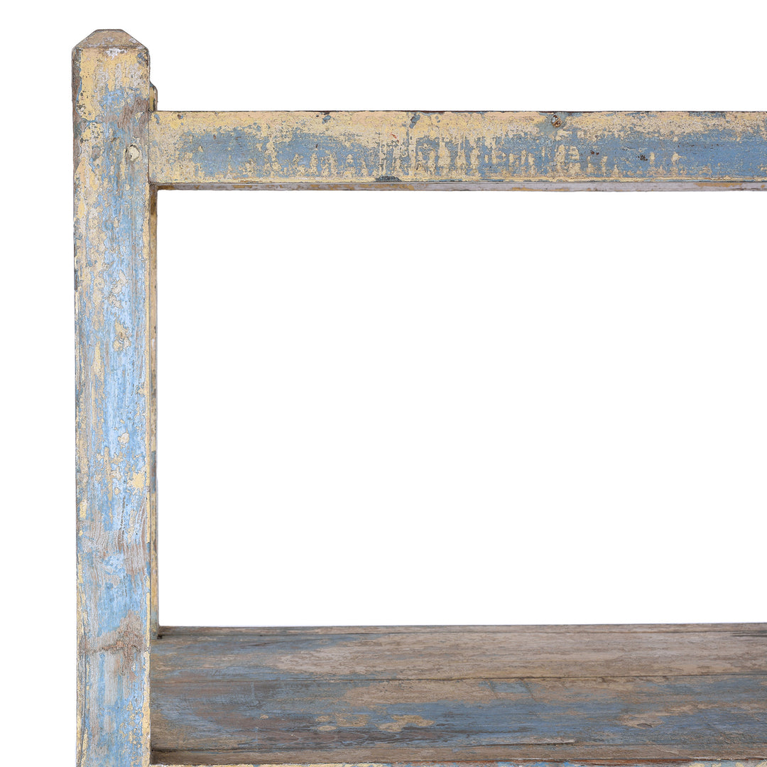 Corner Detail From Vintage Painted Indian Teak Shelf - Ca 1930 | Indigo Antiques