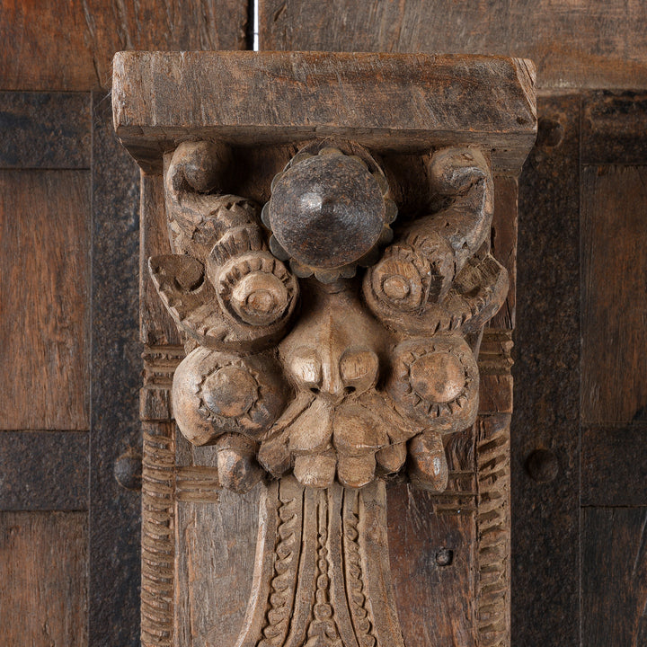 Yali Detail From Antique Iron Bound Jackfruit Wood Carved Door From Kerala - 19th Century | Indigo Antiques