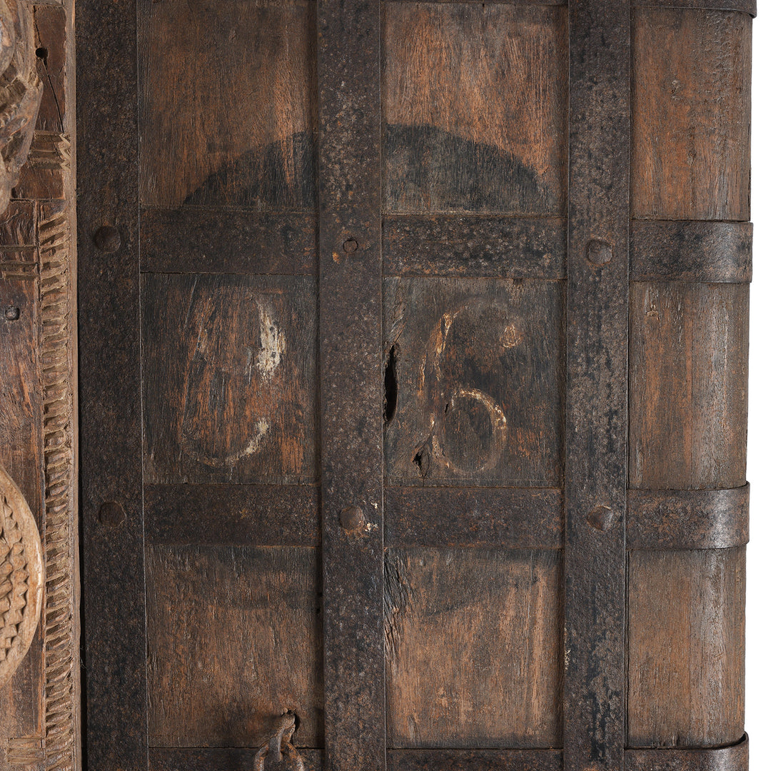Numerical Detail From Antique Iron Bound Jackfruit Wood Carved Door From Kerala - 19th Century | Indigo Antiques