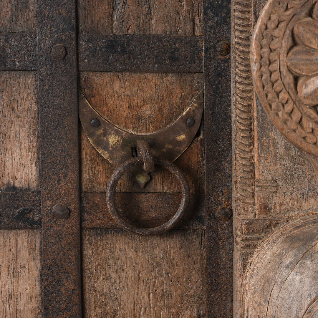 Handle Detail From Antique Iron Bound Jackfruit Wood Carved Door From Kerala - 19th Century | Indigo Antiques