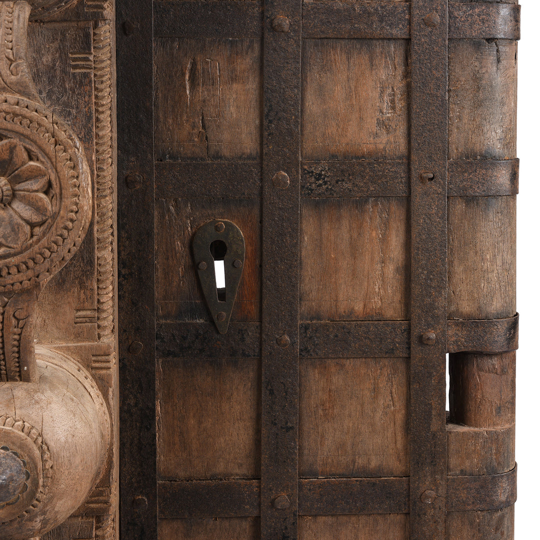 Lock Detail From Antique Iron Bound Jackfruit Wood Carved Door From Kerala - 19th Century | Indigo Antiques