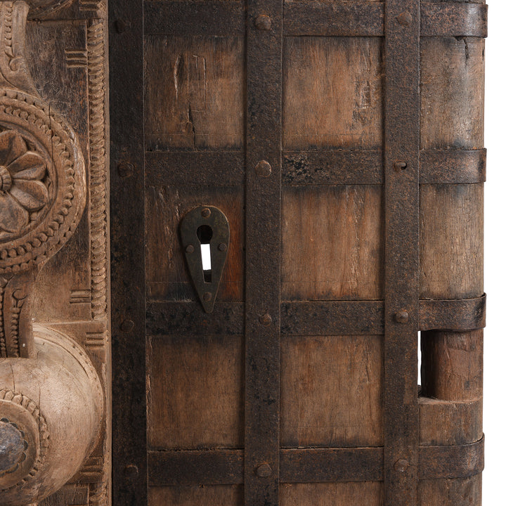 Lock Detail From Antique Iron Bound Jackfruit Wood Carved Door From Kerala - 19th Century | Indigo Antiques