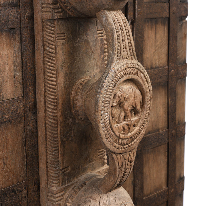 Elephant Detail From Antique Iron Bound Jackfruit Wood Carved Door From Kerala - 19th Century | Indigo Antiques