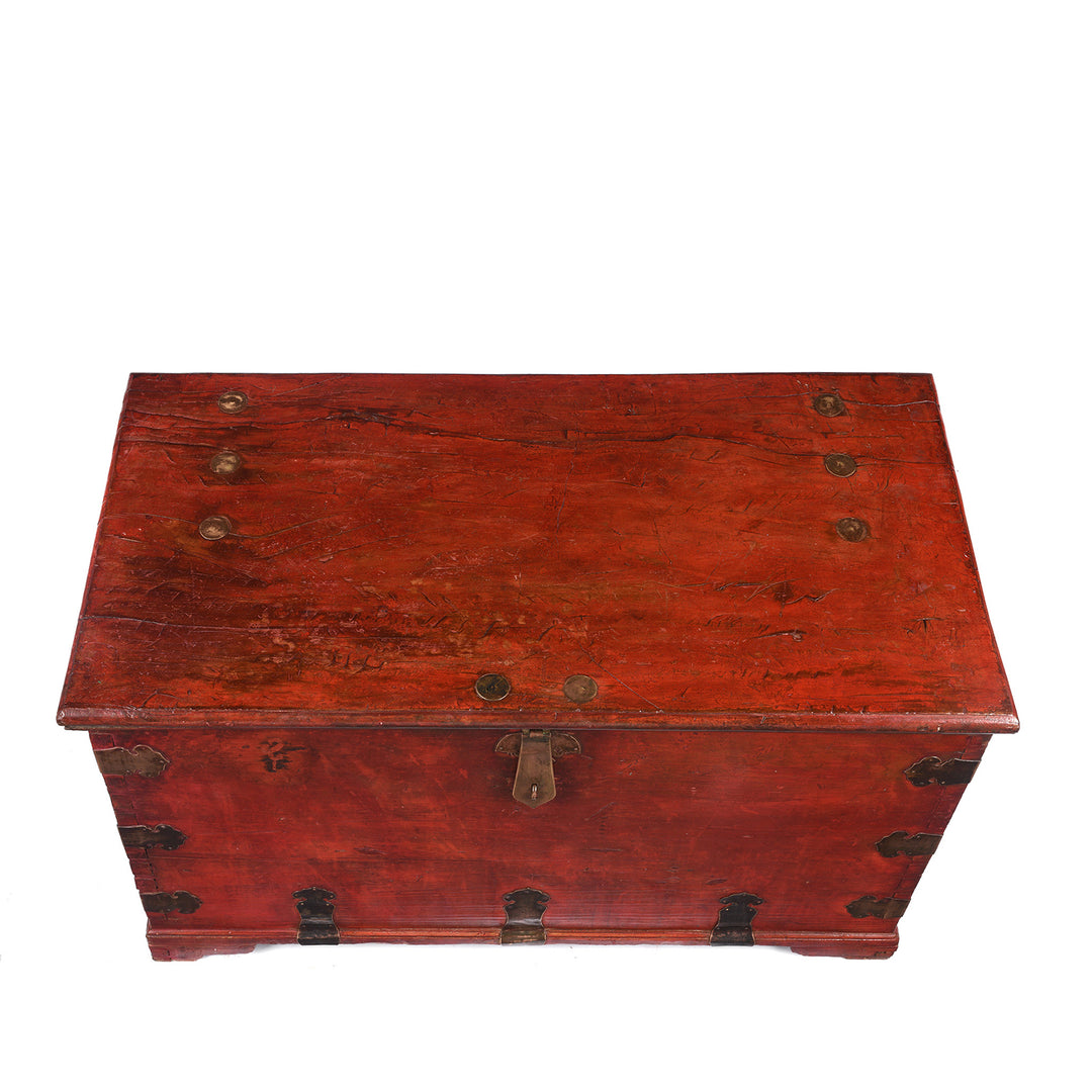 Top Down View Of Antique Red Lacquer Camphor Chinese Chest From India - 18th Century | Indigo Antiques