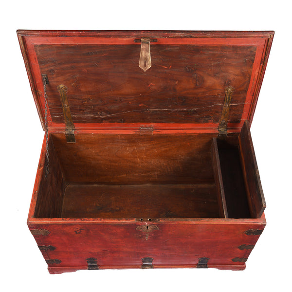 Red Lacquer Camphor Chinese Military Chest - 18th Century