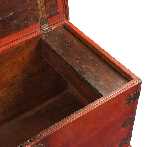 Red Lacquer Camphor Chinese Military Chest - 18th Century
