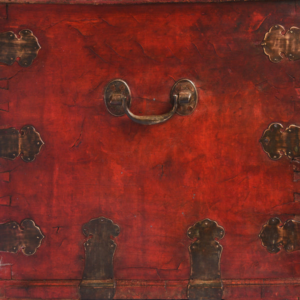 Red Lacquer Camphor Chinese Military Chest - 18th Century