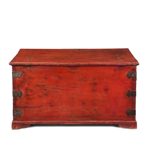 Red Lacquer Camphor Chinese Military Chest - 18th Century