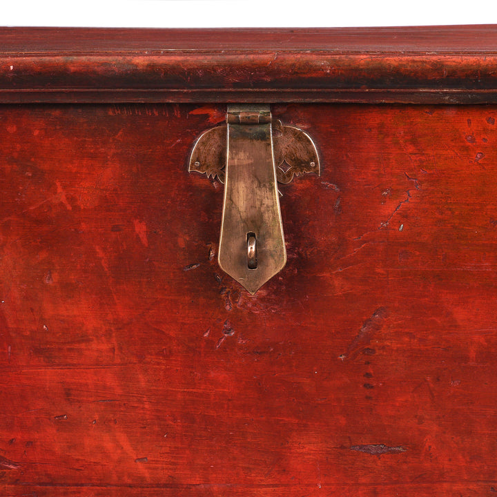 Latch Detail From Antique Red Lacquer Camphor Chinese Chest From India - 18th Century | Indigo Antiques