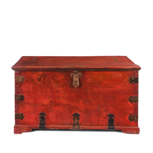 Red Lacquer Camphor Chinese Military Chest - 18th Century