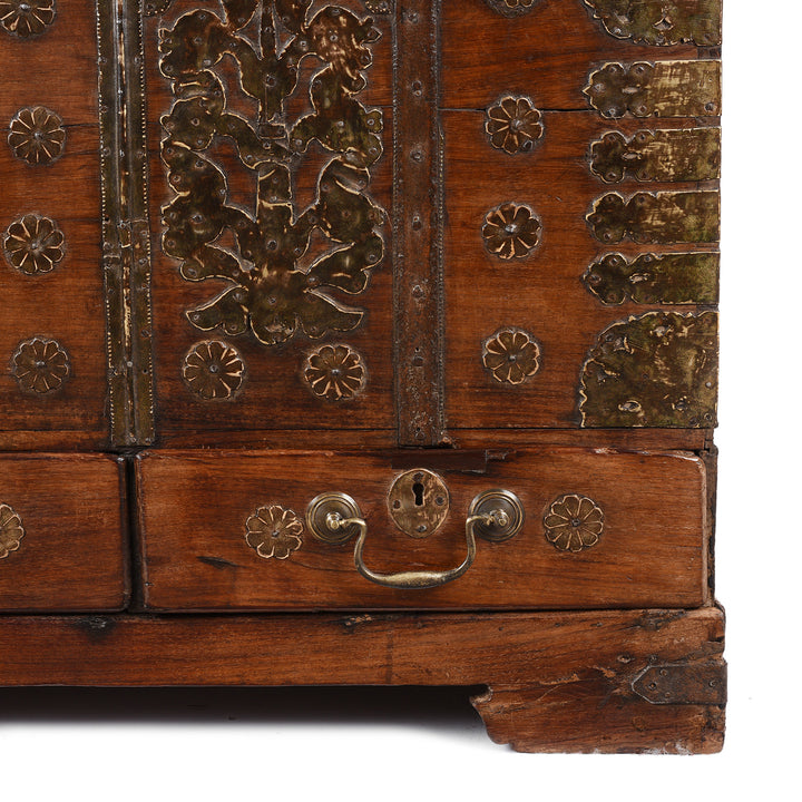 Drawer Detail FromAntique Brass Bound Rosewood Chest From The Rann Of Kutch | Indigo Antiques