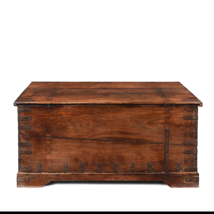 Back Of Antique Brass Bound Rosewood Chest From The Rann Of Kutch | Indigo Antiques