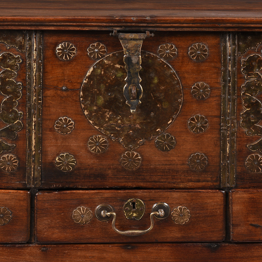 Plate Detail From Antique Brass Bound Rosewood Chest From The Rann Of Kutch | Indigo Antiques