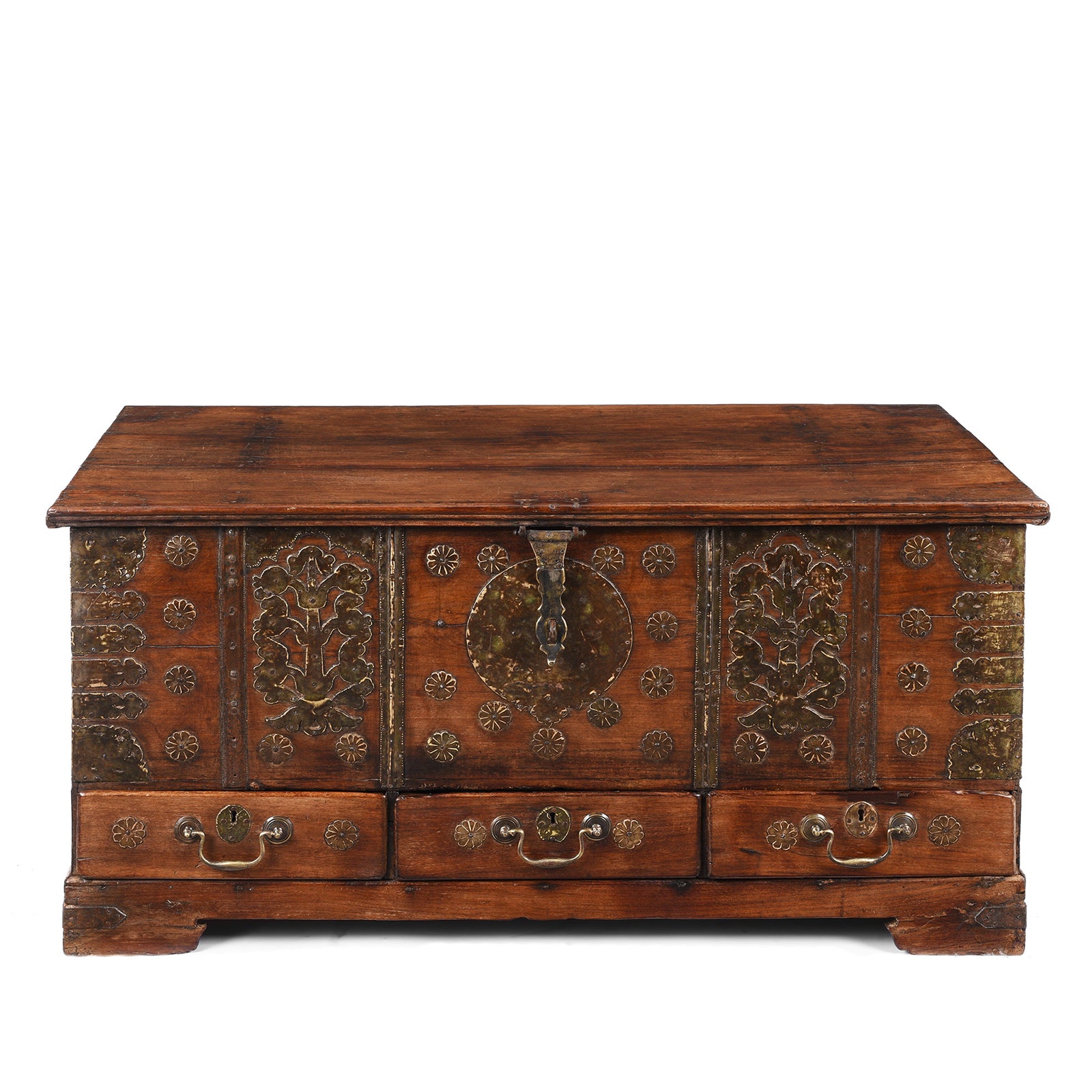 Antique Brass Bound Indian Rosewood Chest From Kutch | Indigo Antiques