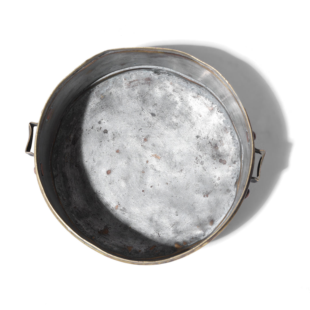 Interior Of Antique Brass Two Tier Indian Tiffin With Domed Lid And Handle