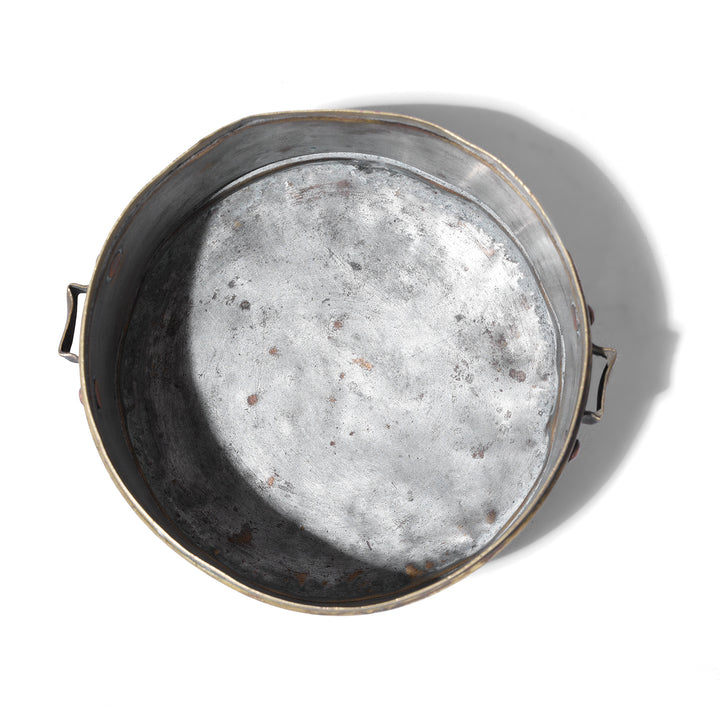 Interior Of Antique Brass Two Tier Indian Tiffin With Domed Lid And Handle