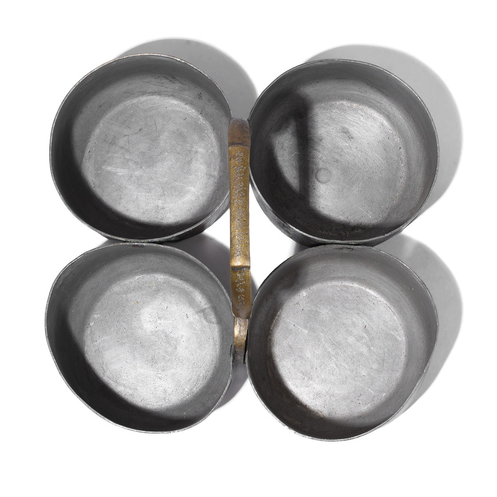 Top Down View Of Antique Indian Brass Four Way Dusakar Pickle Dish With Central Handle And Aged Patina | Indigo Antiques