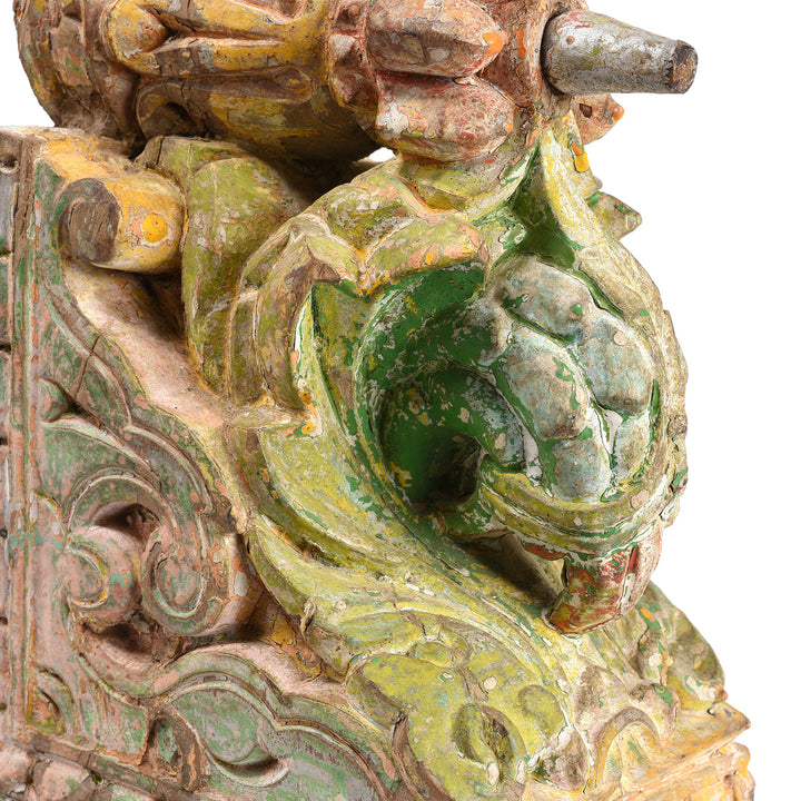 Detail From Carved & Painted Teak Corbel From Maharashtra - 19th Century | Indigo Antiques