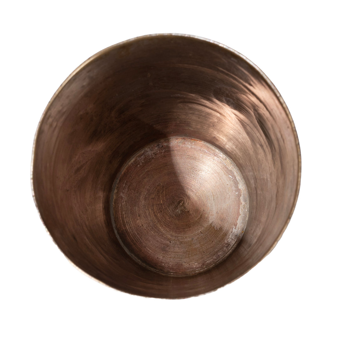 Interior Of Vintage North Indian Nickel Plated Brass Lassi Cup With Hand Etched Floral Design