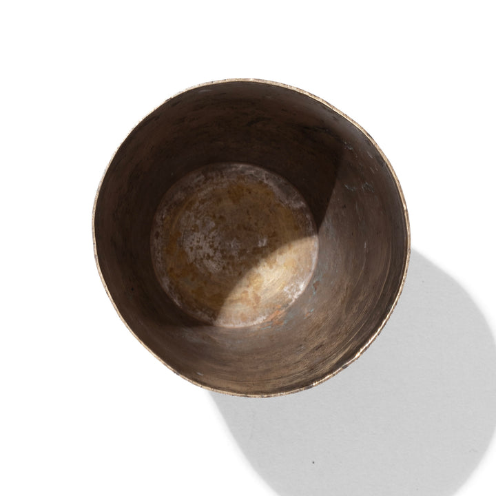 Interior Of Option 2 Vintage North Indian Nickel Plated Brass Lassi Cup With Hand Etched Floral Design