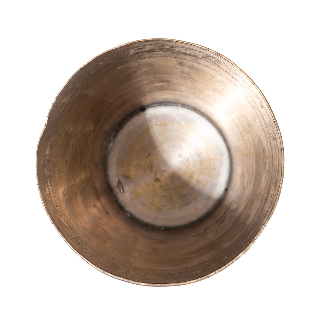 Interior Of Vintage North Indian Nickel Plated Brass Lassi Cup With Hand Etched Floral Design