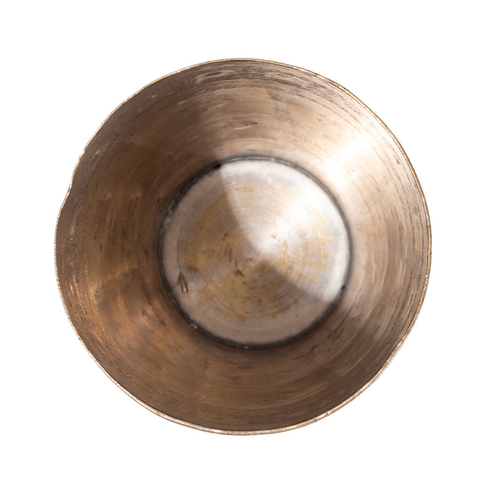 Interior Of Vintage North Indian Nickel Plated Brass Lassi Cup With Hand Etched Floral Design