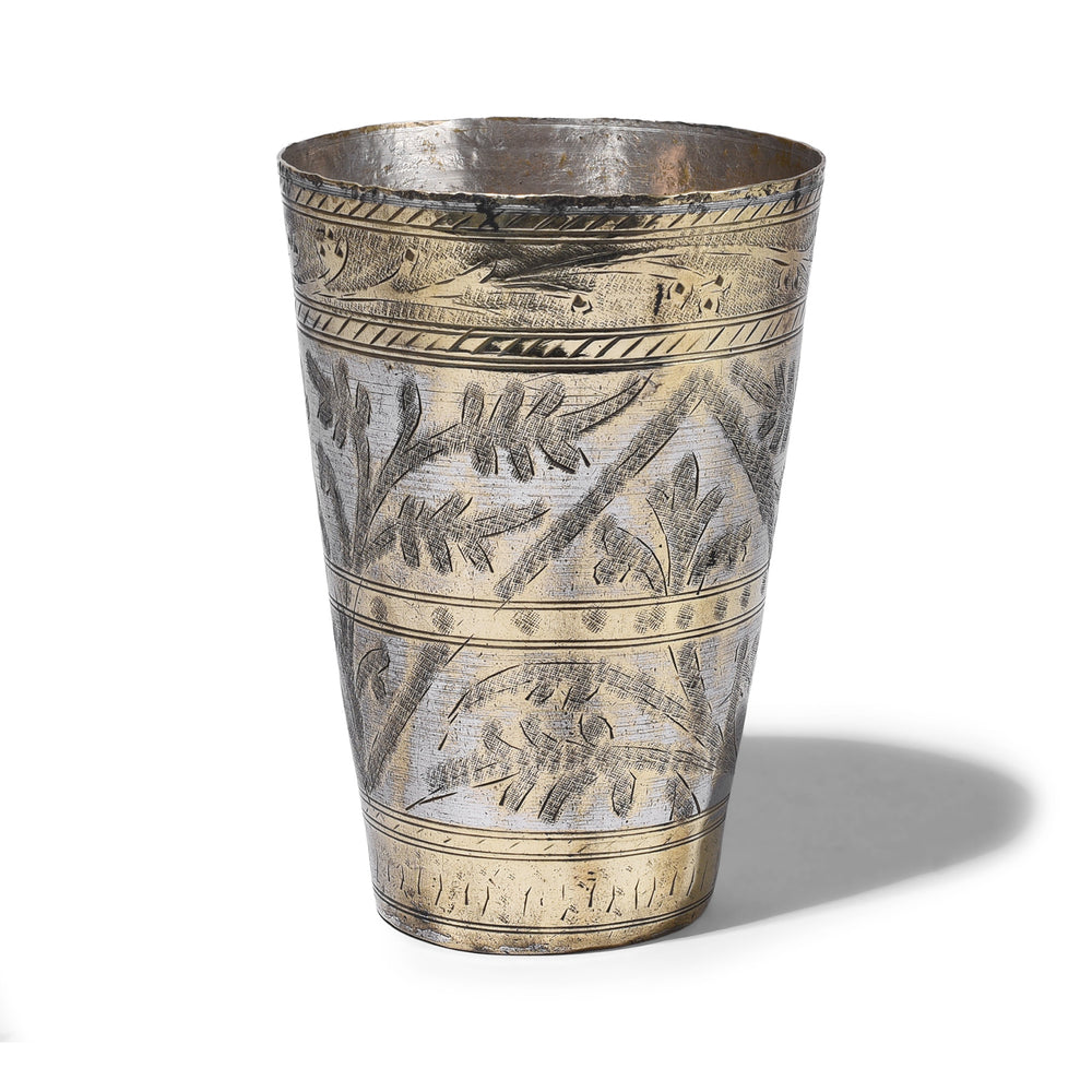 Vintage Lassi Cup - Nickel Plated Engraved Brass | Indigo Antiques