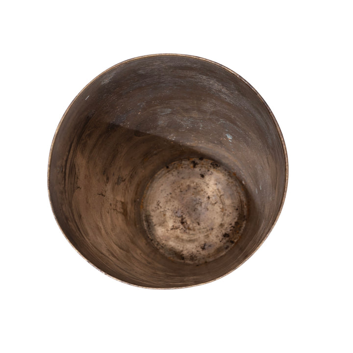 Interior Of Option 1 Vintage North Indian Nickel Plated Brass Lassi Cup With Hand Etched Floral Design