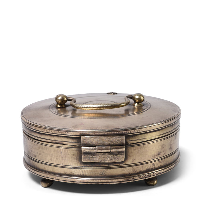 Back Of Antique Brass Jewellery Box From Kerala | Indigo Antiques