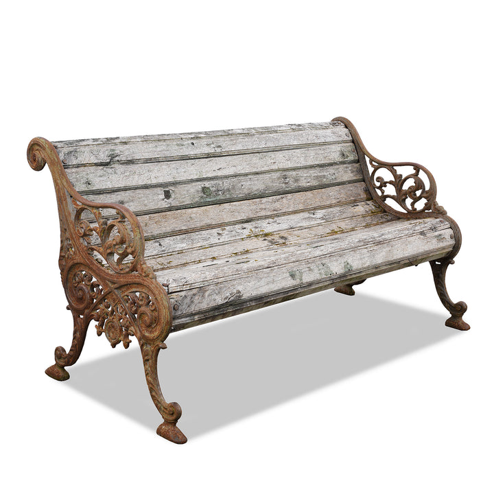 Angled View Of Antique Indian Cast Iron Garden Bench | Indigo Antiques