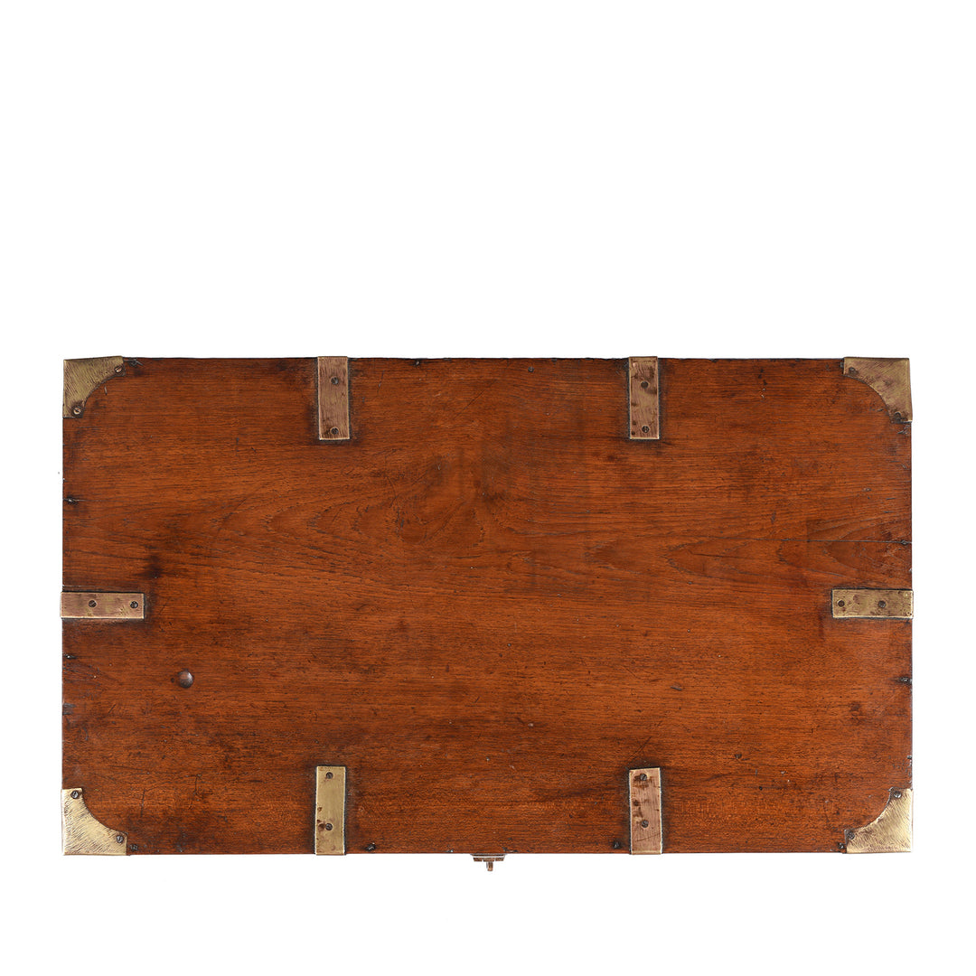 Top Down View of Antique Brass Bound Teak Military Chest | Indigo Antiques