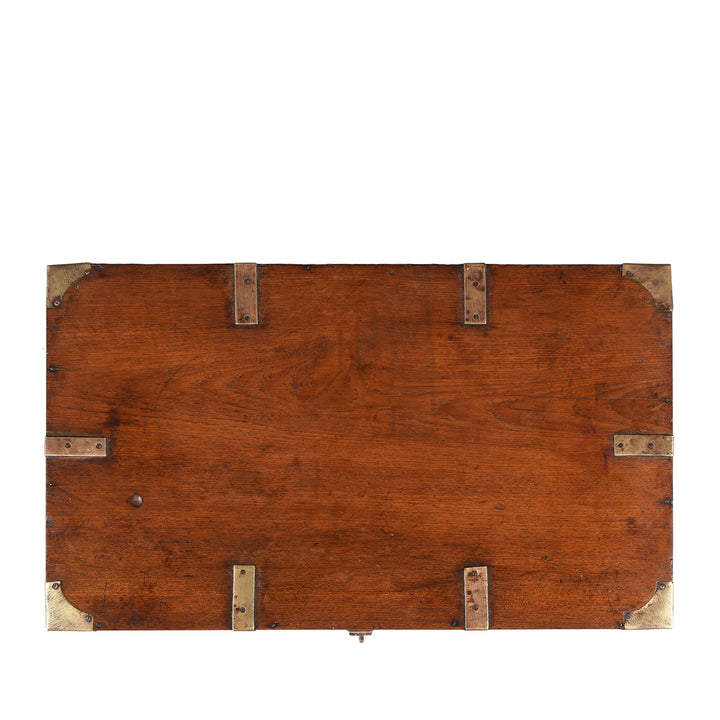 Top Down View of Antique Brass Bound Teak Military Chest | Indigo Antiques