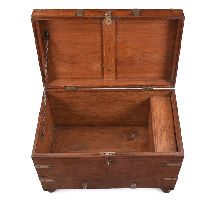 Interior Of Antique Brass Bound Teak Military Chest | Indigo Antiques