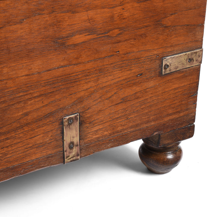 Leg Detail FromAntique Brass Bound Teak Military Chest | Indigo Antiques