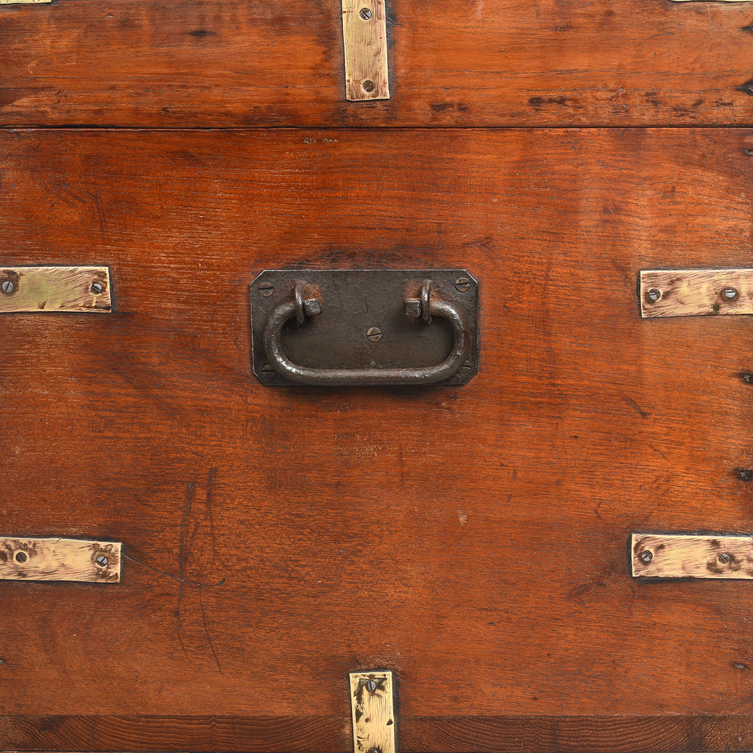 Handle Detail From Antique Brass Bound Teak Military Chest | Indigo Antiques