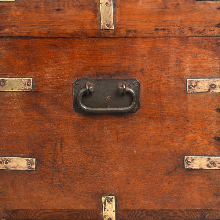 Handle Detail From Antique Brass Bound Teak Military Chest | Indigo Antiques