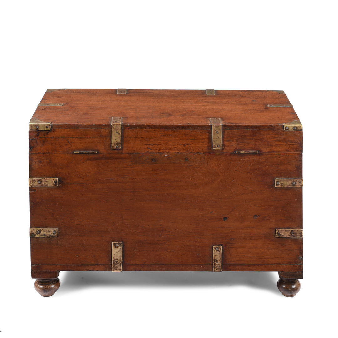 Back Of Antique Brass Bound Teak Military Chest | Indigo Antiques