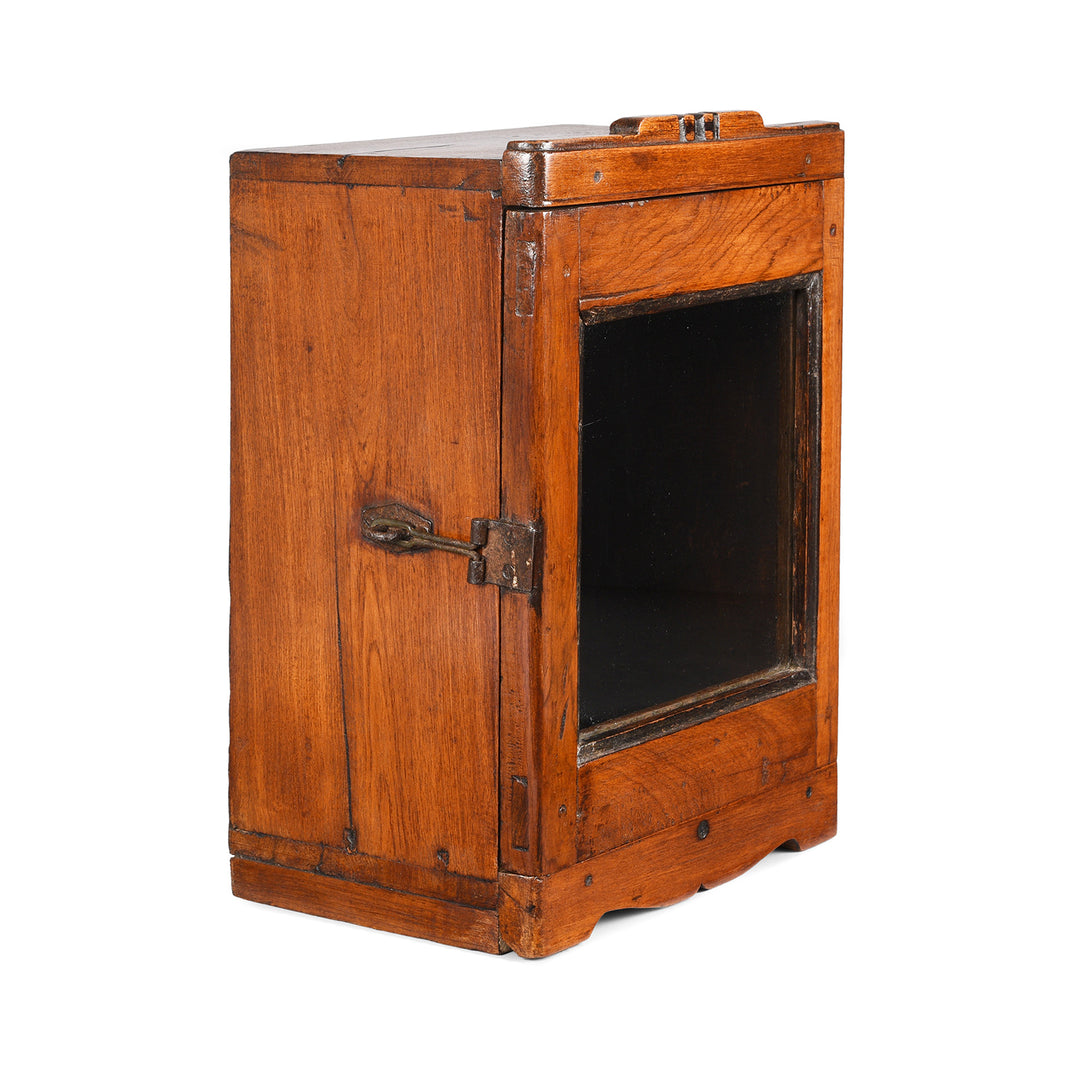 Angled View Of Antique Indian Teak Glazed Wall Cabinet | Indigo Antiques