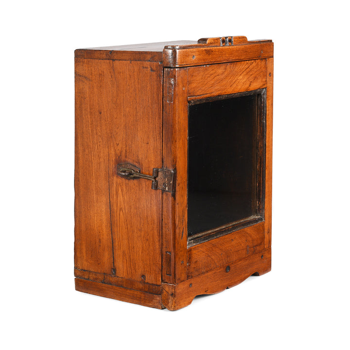 Angled View Of Antique Indian Teak Glazed Wall Cabinet | Indigo Antiques
