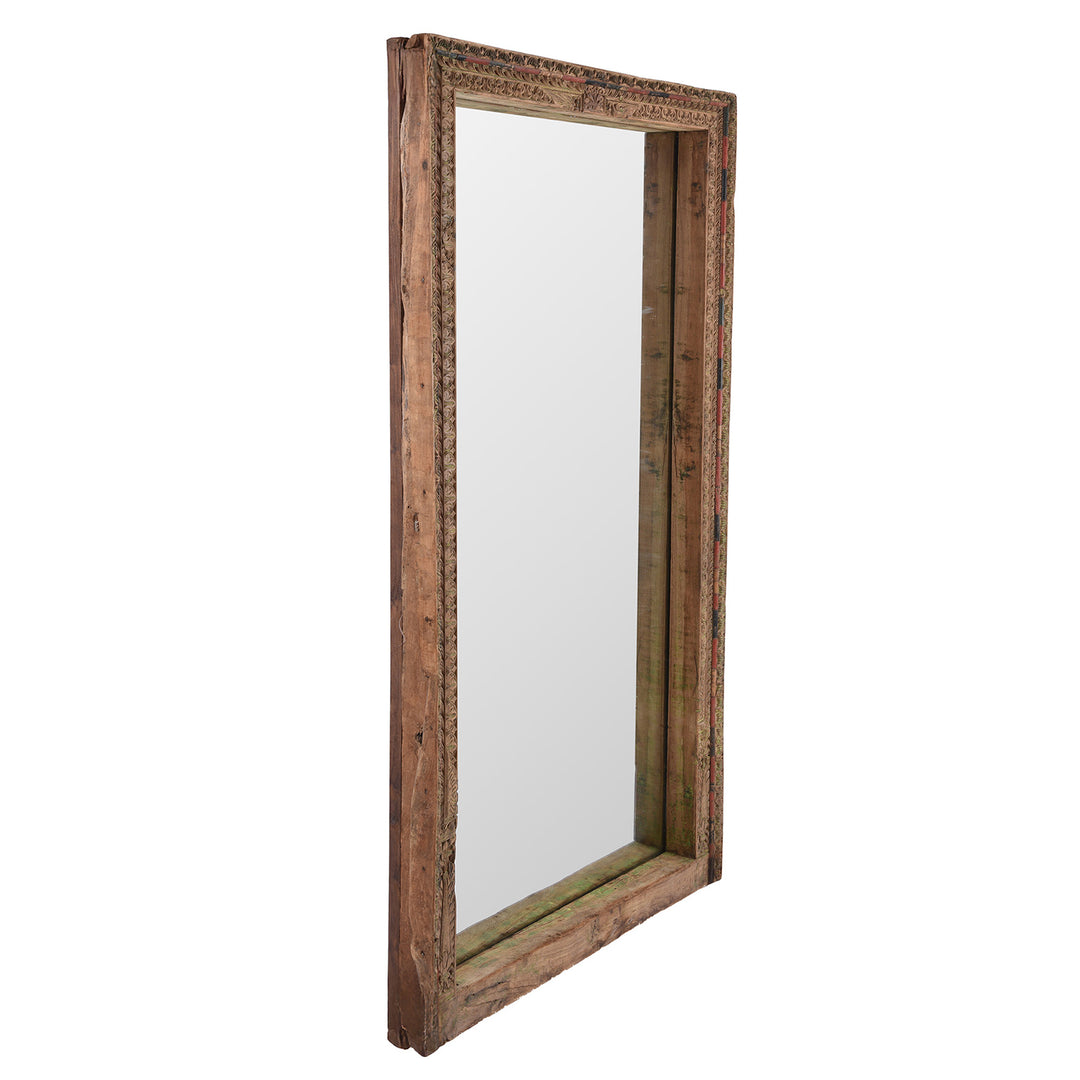 Angled VIew Of Antique Indian Window Mirror From Shekhawati | Indigo Antiques 