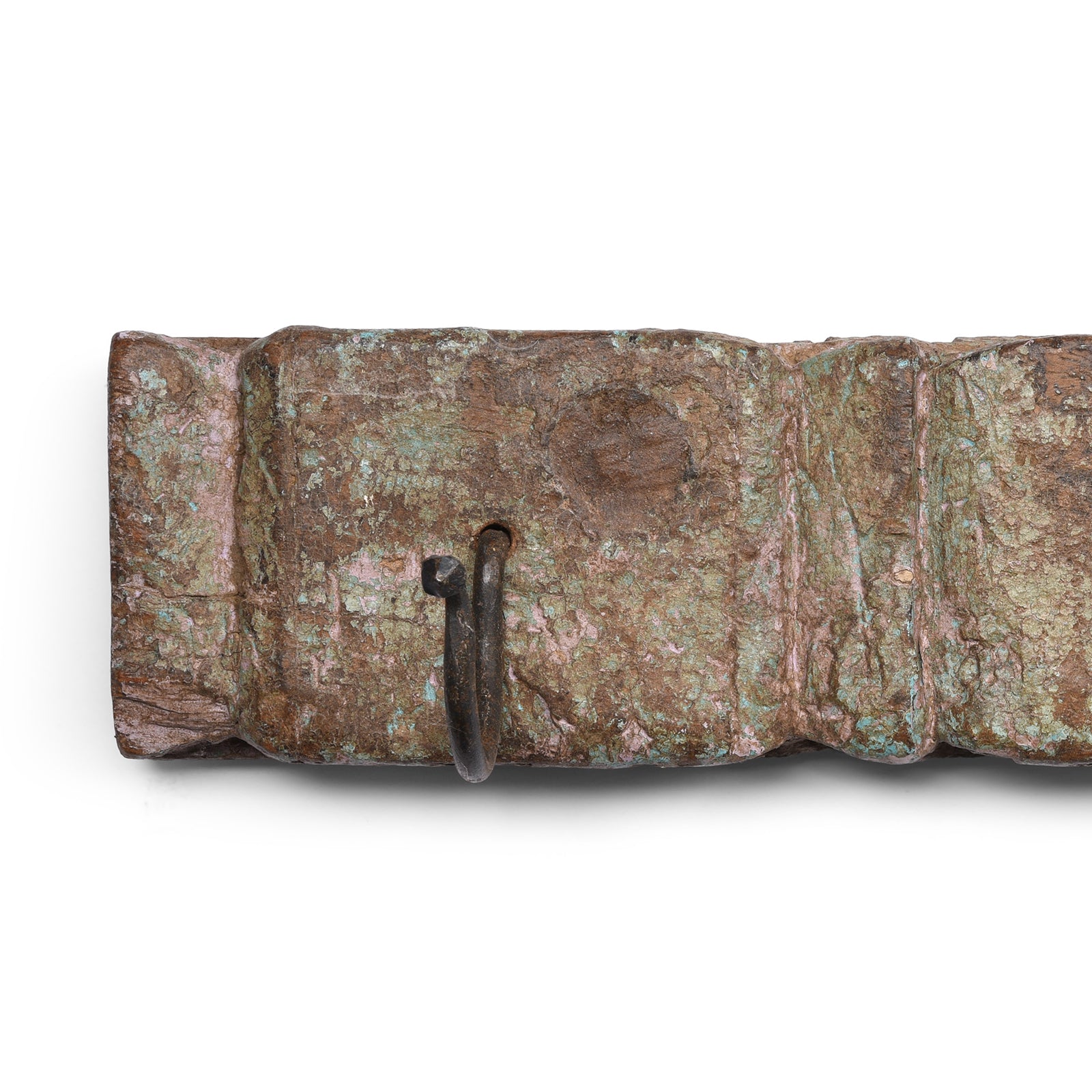 Old Carved Teak Architrave With Iron Coat Hooks Old Carved Teak Architrave With Iron Coat Hooks