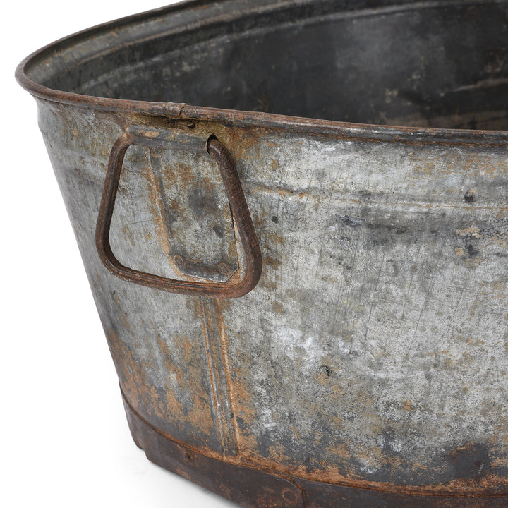 Handle Detail From Vintage Galvanised Bath  For Planter | Indigo Antiques