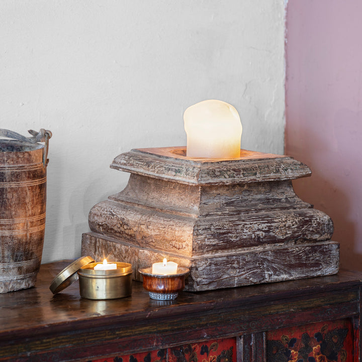 Antique Teak Wood Candle Holder From Old Capitol | Indigo Antiques