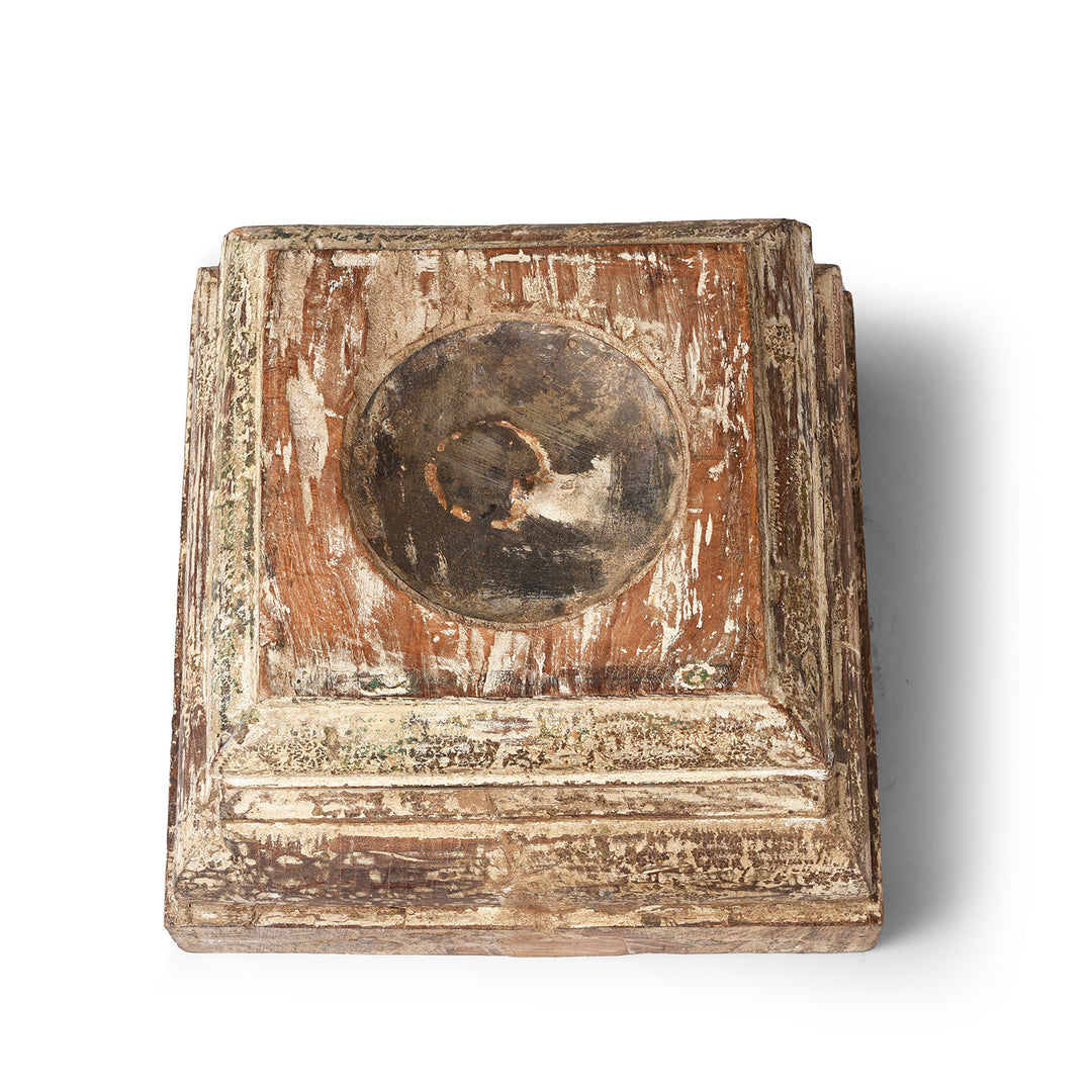 Top Down View Of Antique Teak Wood Candle Holder From Old Capitol | Indigo Antiques