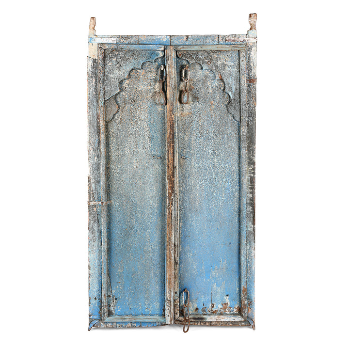 Back Of Antique Painted Teak Doors From Rajasthan | Indigo Antiques