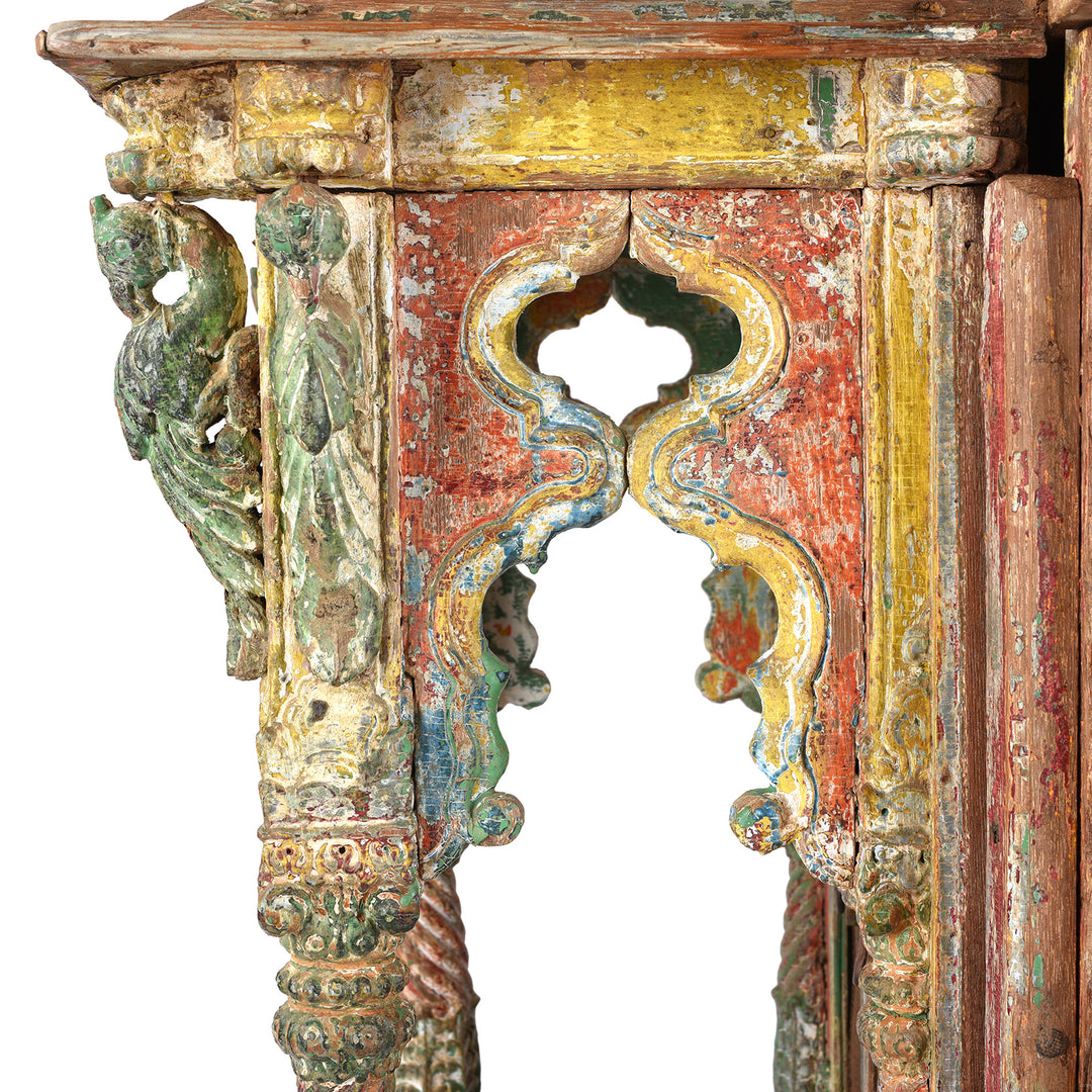 Side Detail From Antique Painted Teak House Shrine From Gujarat | indigo Antiques