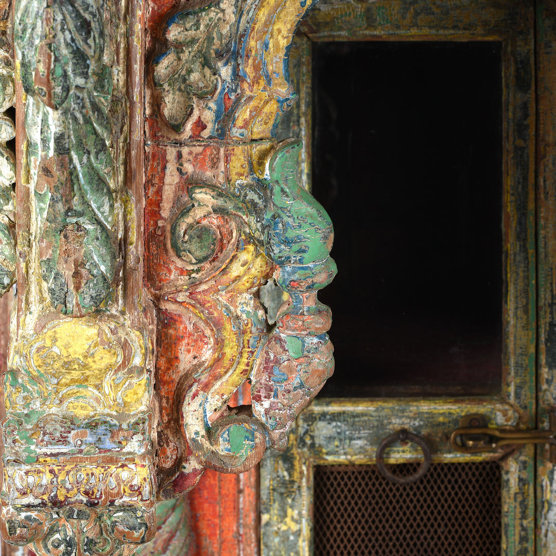 Detail From Antique Painted Teak House Shrine From Gujarat | indigo Antiques