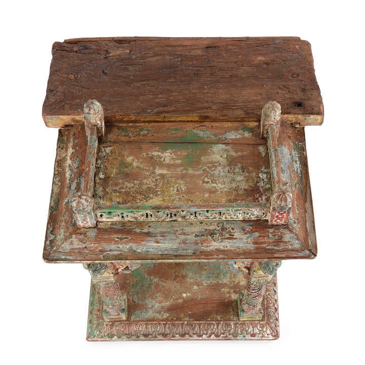 Top Down View Of Antique Painted Teak House Shrine From Gujarat | indigo Antiques