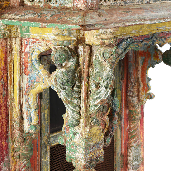 Parrot Detail From Antique Painted Teak House Shrine From Gujarat | indigo Antiques